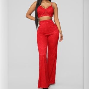 Fashion Nova Red Two Piece Pant Set